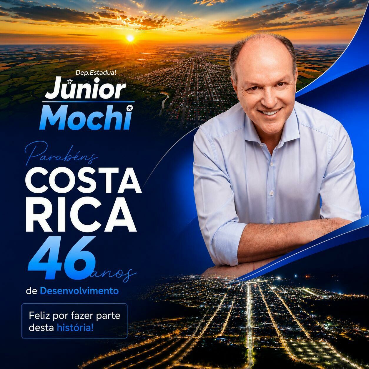 Imagem de compartilhamento para o artigo Em aniversário de 46 anos de Costa Rica, Júnior Mochi destaca conquistas e investimentos destinados ao município da MS Todo dia